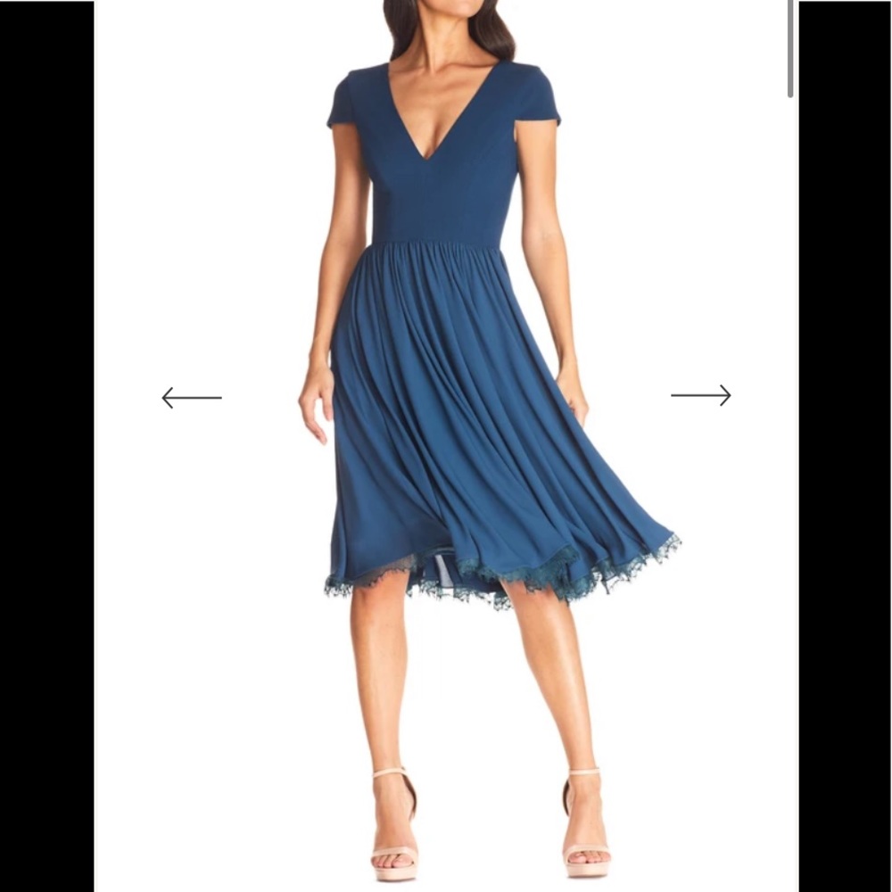 Dress the Population Blue Pleated Midi Dress